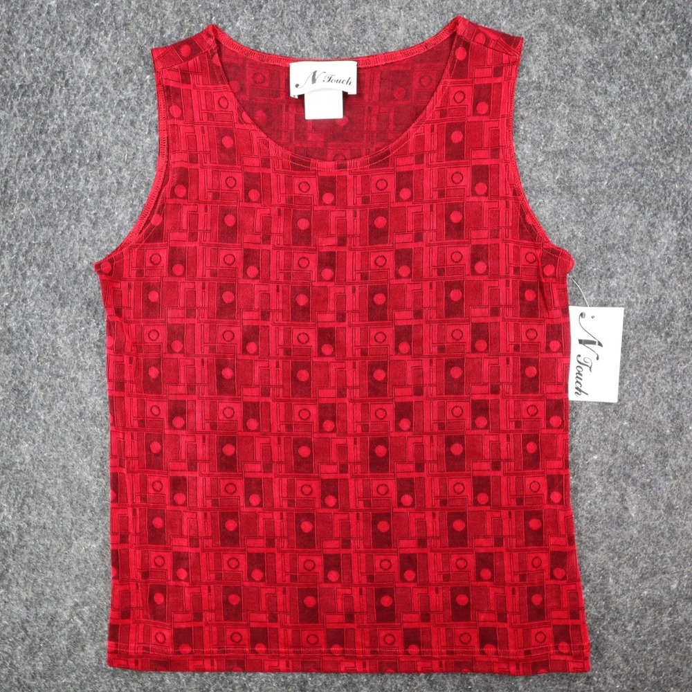 N Touch Tank Top Womens Size M Red Black Geometric Sleeveless Textured Knit NWT